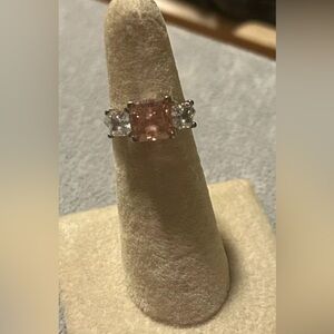 Sterling Silver Pink Tourmaline And White Zirconia Ring Size 5